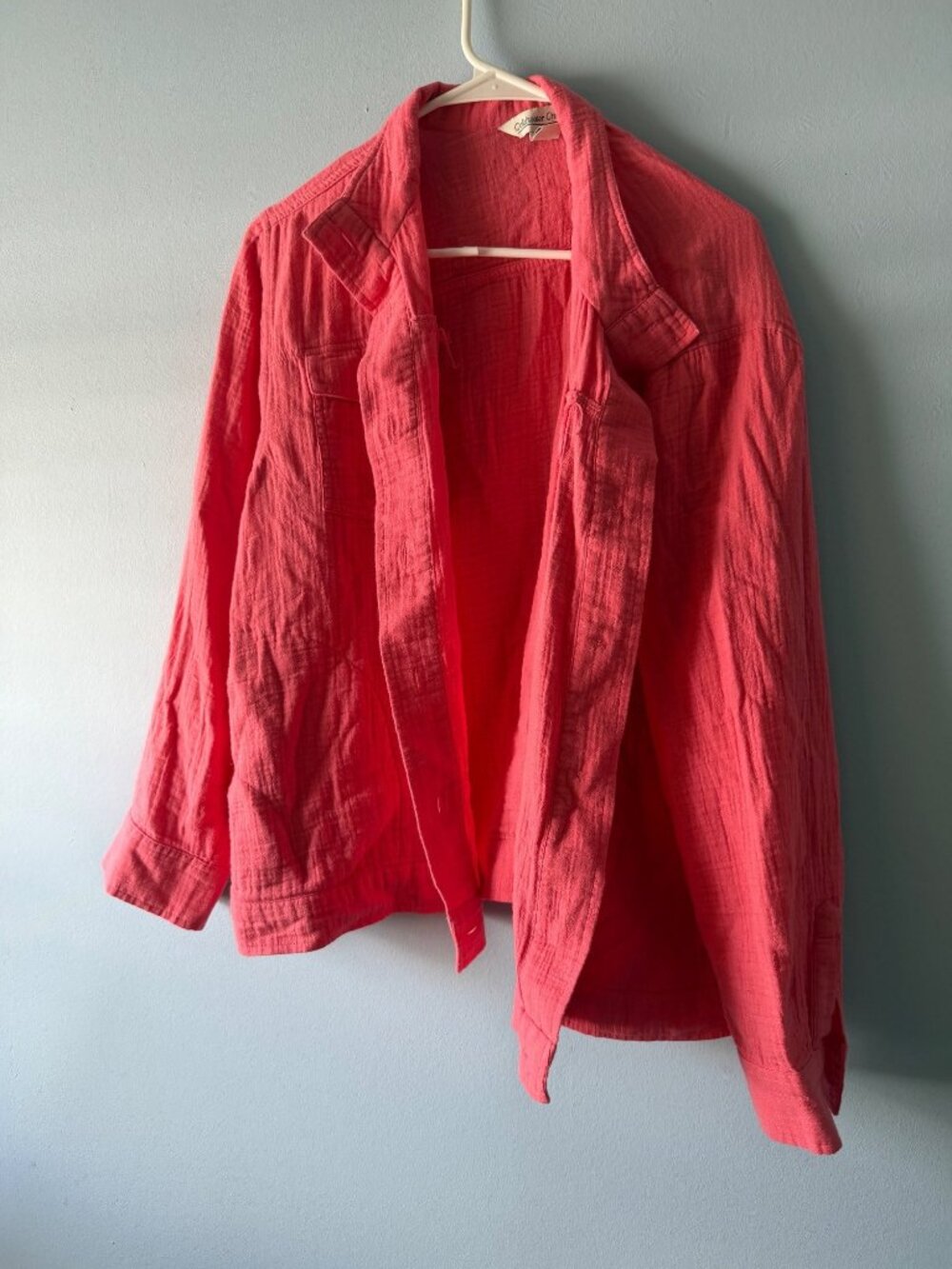 Coldwater Creek Women PL Linen Top Shirt Blouse Button Coral Pink